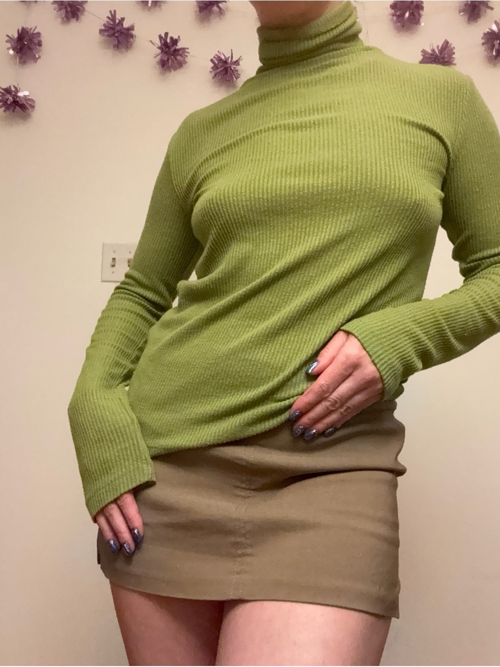OAK + FORT Ribbed Turtleneck Top - Olive Green